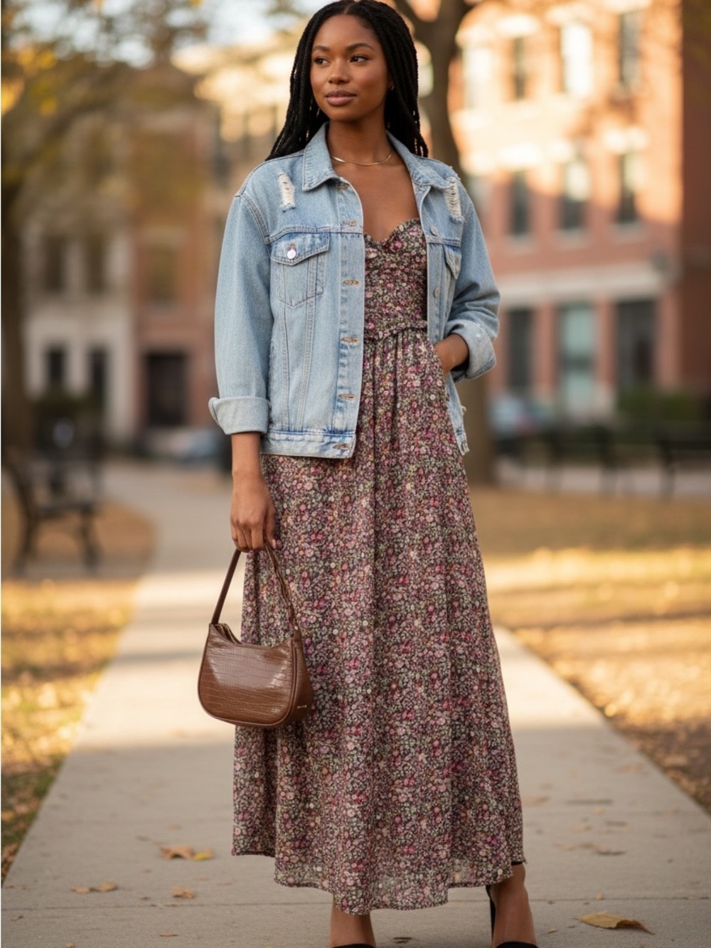 For Love & Lemons Brown Floral Maxi Dress